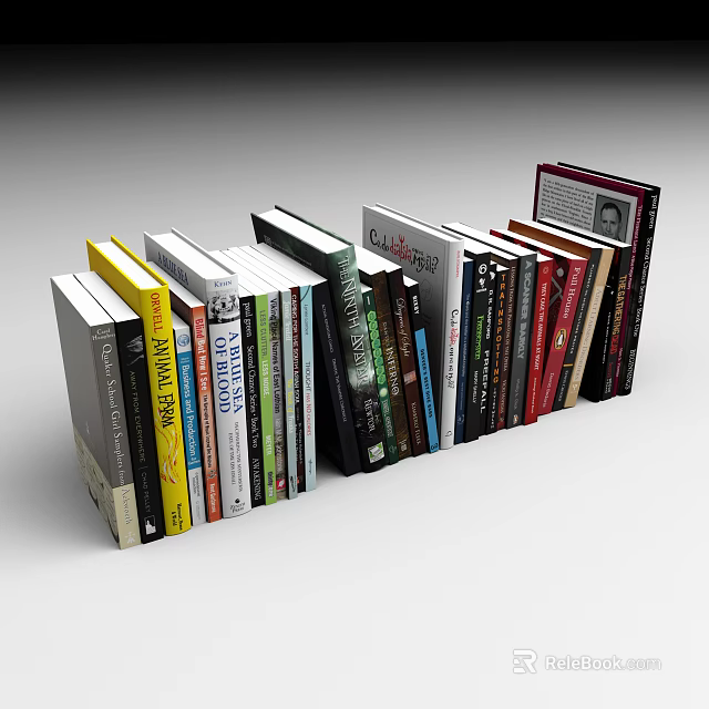 Colorful Books Collection Arranged In Row With Various Covers And Spines 3d model 
