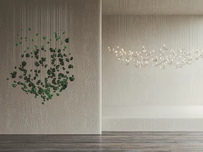 Modern Hanging Chandeliers With Leaf Shaped Green And Crystal Clear Decorative Designs 3d model