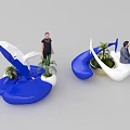 Modern Public Chair Design In Blue And White With Potted Plants For Seating