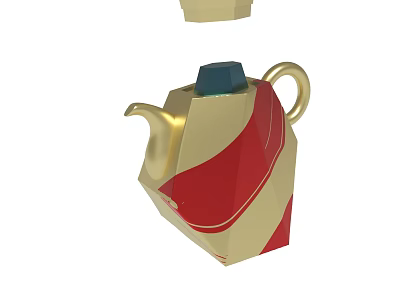 Modern Geometric Teapot With Gold Red Pattern And Blue Lid Design 3d model