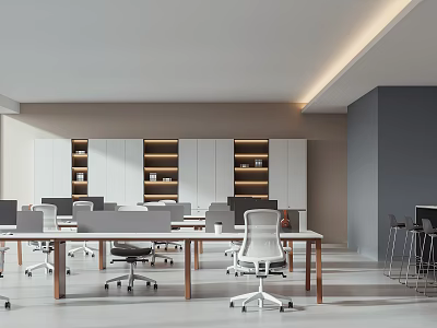 Modern Public Office Space With Open Layout Desks Office Chairs And Storage Cabinets 3d model