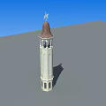 White Tower With Brown Dome White Statue And Arched Windows Against Blue Sky