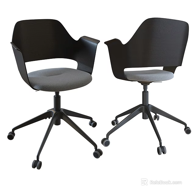Modern Office Chair with Black Frame Gray Cushion and Five Star Caster Base 3d model 