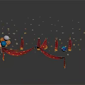 Red Drapes Festive Decor Arrangement With Star Ornaments And Blue Spheres
