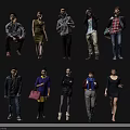 Group of People in Various Poses and Different Outfits Displaying Diverse Styles