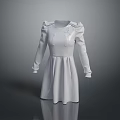 Elegant White Dress With Puffed Sleeves Double Breasted Buttons And Embroidery Details