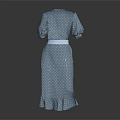 Light Blue Polka Dot Dress With Three Quarter Sleeves White Belt And Asymmetric Hem