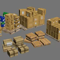 Industrial Equipment Wooden Crates Stacked On Pallets For Storage And Shipping