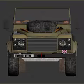 Khaki Colored Open Top Military Vehicle With Spare Tire And Orange Seats