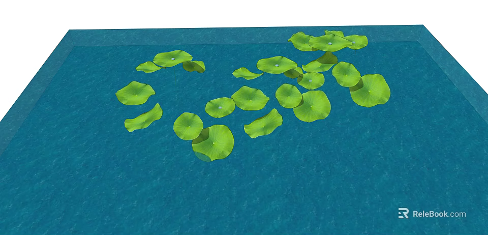 Natural Green Lotus Leaves Floating On Calm Blue Water Surface 3d model 