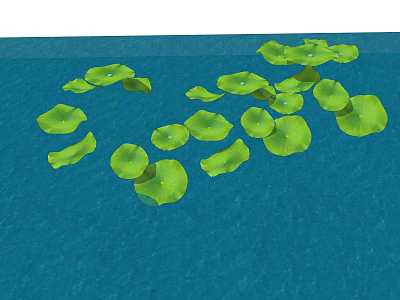Natural Green Lotus Leaves Floating On Calm Blue Water Surface 3d model