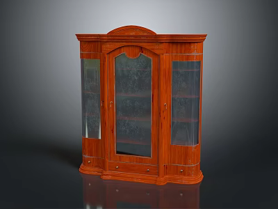 Mahogany Display Cabinet With Glass Doors And Drawers For Living Room 3d model