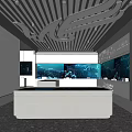 Modern Exhibition Hall Design With White Display Shelves Large Digital Screens And Contemporary Lighting