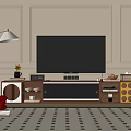 Middle Ancient Retro TV Cabinet Middle Ancient Style Module Combination Cabinet Side Cabinet TV Set 3d model