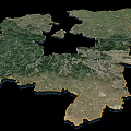 Satellite Map Wall Decor With Geographic Terrain And Boundary Lines In Green Yellow