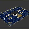 Computer Circuit Board With Integrated Chip Electronic Components And Blue PCB Design 3d model