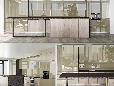 Modern Kitchen Interior Design With Stylish Cabinets And Island Counter Top 3d model