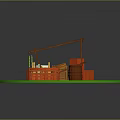 Outdoor Market Stall Scene With Wooden Structure White Canvas Roof Red Crates And Clay Pots