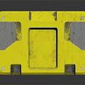 Industrial Yellow And Gray Container With Warning Label Stackable Design And Worn Surface