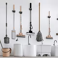 Bathroom Combo Set With Mops Brooms Bucket And Hanging Storage Hooks