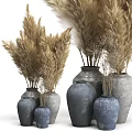 Gray And Blue Vases With Dried Pampas Grass For Home Decor Arrangement