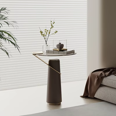 Modern Side Table With Metal Frame Round Top Decorative Vase Plants Books On Sofa Side 3d model