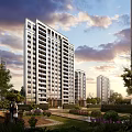 Modern High Rise Residential Buildings In A Landscaped Community With Greenery