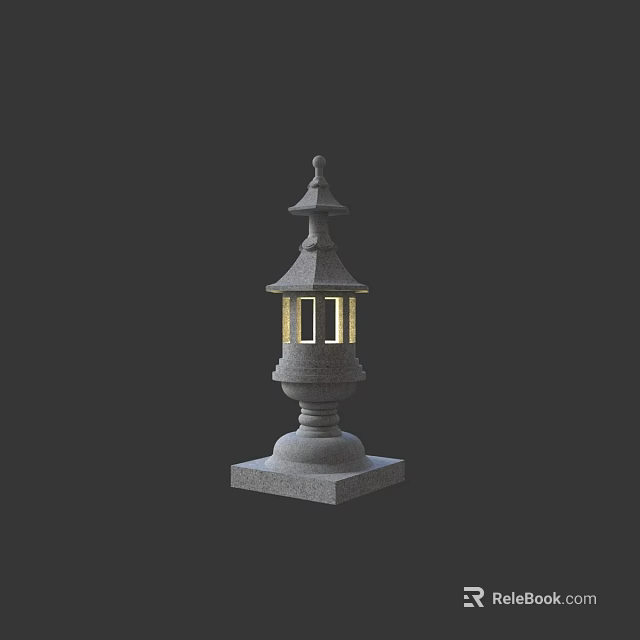 Outdoor Stone Lantern with Multi Tiered Structure Square Base and Translucent Windows 3d model 