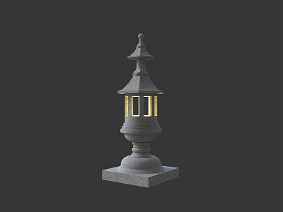 Outdoor Stone Lantern with Multi Tiered Structure Square Base and Translucent Windows 3d model
