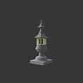Outdoor Stone Lantern with Multi Tiered Structure Square Base and Translucent Windows