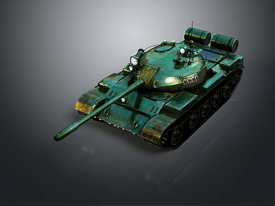 Military Armored Tank Vehicle In Green With Cannon Tracks And Turret 3d model