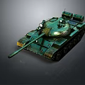 Military Armored Tank Vehicle In Green With Cannon Tracks And Turret