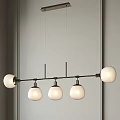 Modern Linear Pendant Light With Five White Spherical Bulbs And Dark Metal Frame 3d model