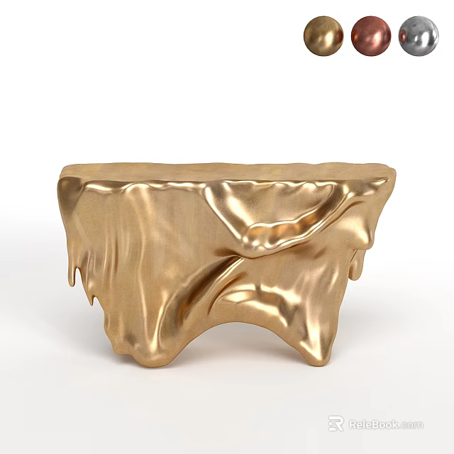 Golden Console Table With Wrinkled Surface And Dripping Effect Modern Design 3d model 