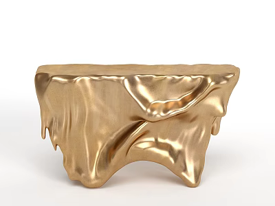 Golden Console Table With Wrinkled Surface And Dripping Effect Modern Design 3d model