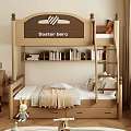 Wooden Bunk Bed With Built in Bookshelf Storage Drawers Ladder And Cozy Decorative Pillows