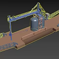 Industrial Machinery Setup With Crane Conveyor Belt And Large Container Platform