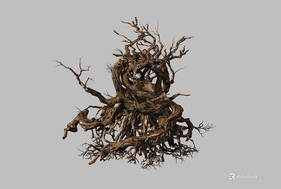 Natural Twisted Wood Root Structure With Stone Accents For Decor 3d model 