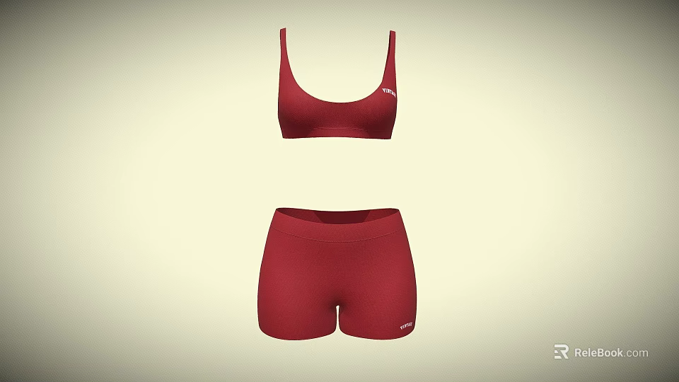 Red Sports Bra And Shorts Set For Active Wear With Comfortable Design 3d model 