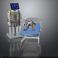 Medical Monitoring Equipment With Display Screen And Hospital Bed Blue Mattress Patient Mannequin
