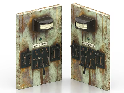 Vintage Industrial Electric Control Panels With Rustic Surface Knobs And Switches 3d model