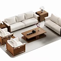 Modern Sofa And Coffee Table Set With Wooden Frames And White Cushions 3d model