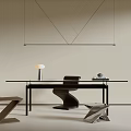 Modern Glass Top Desk With Black Metal Frame Modern Chair And Minimalist Table Lamp
