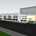 Modern Commercial Street With Glass Curtain Walls And Parking Entrance Area