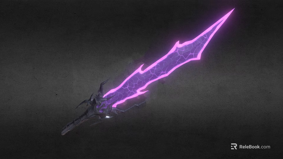 Purple Lightning Sword With Cracked Blade And Intricate Hilt Design 3d model 