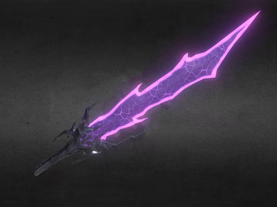 Purple Lightning Sword With Cracked Blade And Intricate Hilt Design 3d model