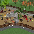 Park Landscape With Fenced Play Area Sandpit Rock Formation Palm And Banana Trees