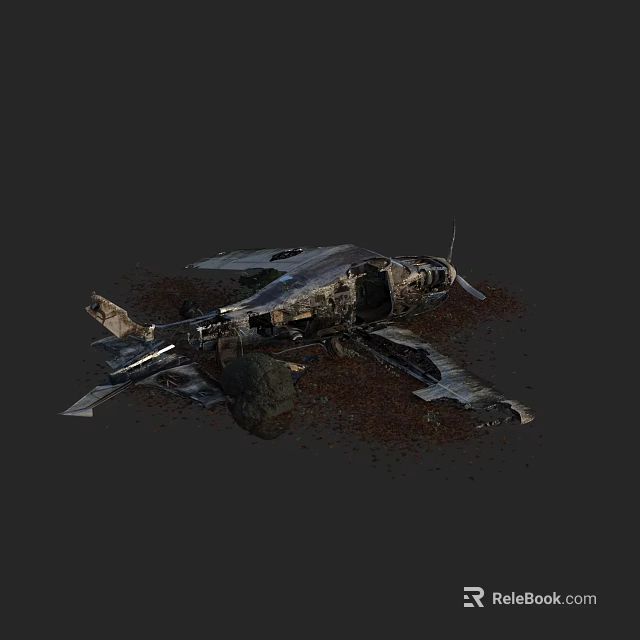 Derelict Fighter Jet Wreck Surrounded By Debris And Fallen Leaves 3d model 