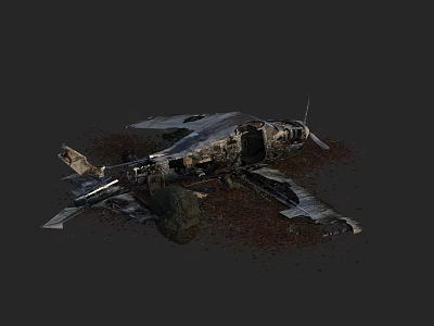 Derelict Fighter Jet Wreck Surrounded By Debris And Fallen Leaves 3d model