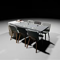 Simple Dining Table Set with Six Gray Chairs and Tableware on Surface 3d model